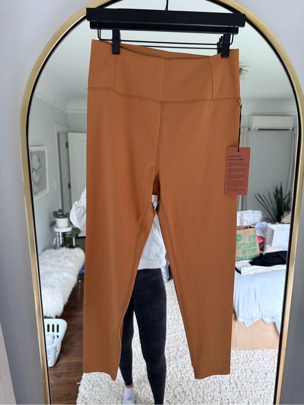 girlfriend collective ribbed high-waist leggings in rust tan